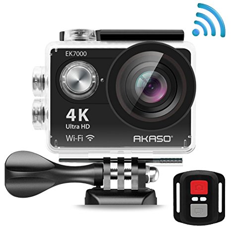 AKASO EK7000 4K Action Camera WIFI Ultra HD Waterproof Sports DV Camcorder 12MP, 2.4G Remote 2 Rechargeable Batteries, 170 Degree Wide Angle 2 inch LCD Screen (Manufacturer Refurbished )