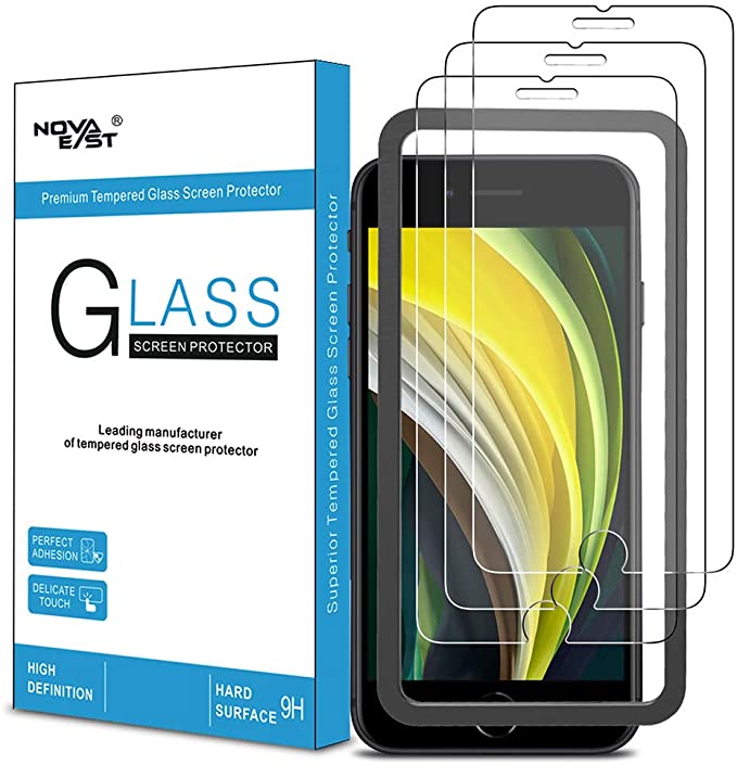 Novaeast Screen Protector for iPhone SE 2020, iPhone 8, iPhone 7, iPhone 6s, iPhone 6 Tempered Glass Screen Protector 4.7-Inch with Easy Install Frame, 3-Pack