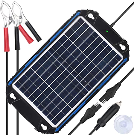 Upgraded Waterproof 10W Solar Battery Charger & Maintainer Pro - Built-in Intelligent MPPT Charge Controller - 10 Watts Solar Panel Trickle Charging Kit for Car, Marine, Motorcycle, RV, etc