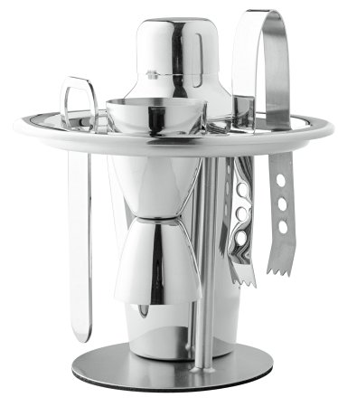 Chef's Star Professional 6 Piece Stainless Steel Compact Bar Set - Includes - Ice Bucket Cocktail Shaker Set - Martini Shaker Set Bar Tool Stand Bottle Opener Double Jigger Ice Tong