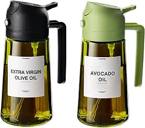 16oz Olive Oil Dispenser for Kitchen - 2 in 1 Olive Oil Dispenser and Oil Sprayer - Olive Oil Dispenser Bottle w/Stickers - Olive Oil Sprayer for Cooking 2Pcs Black&Green (Light Blockage)