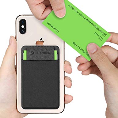 Sinjimoru Business Card Holder for Back of Phone, Reusable iPhone Stick on Wallet, Credit Card Holder for Smartphone. Sinji Pouch L-Flap, Black