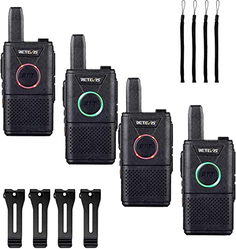 Retevis RT618 Mini Walkie Talkie Rechargeable, Professional PMR446 License Free Long Distance 2 Way Radio,Dual PTT Two way Radio Communication for Family Camping, Business(Black, 4 Pack)