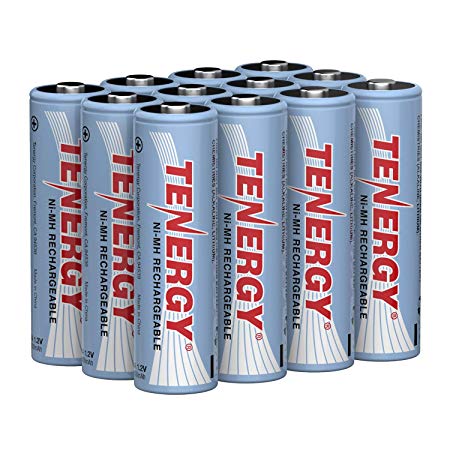 Tenergy AA Rechargeable Battery, High Capacity 2500mAh NiMH AA Battery, 1.2V Double A Batteries 12-Pack