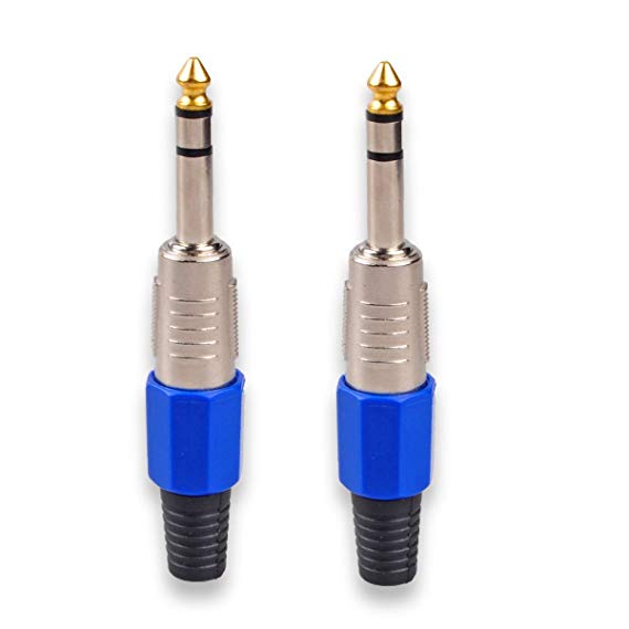 Conwork 2-Pack 6.35mm 1/4" Audio Connector Plugs TRS Stereo Heavy Duty Style Jacks for Microphone Speaker Cables, Solder Type