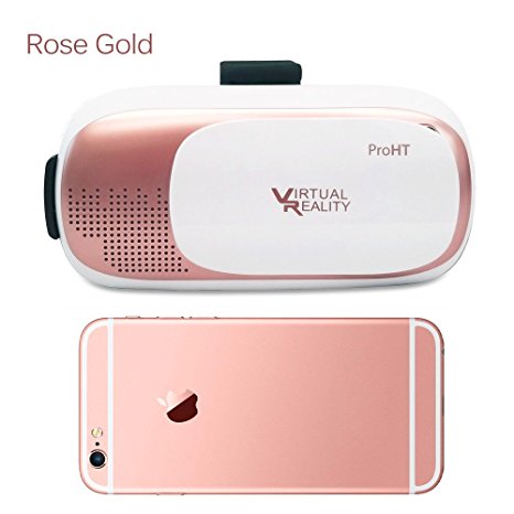 3D VR Box (88203A), VR Virtual Reality Glasses Headset w/ Head-mounted Headband for iPhone 6s/6 plus Samsung Galaxy s6 Edge  and Other 3.5"-6.0" IOS Android Smart Phones, Power by ProHT, Rose Gold