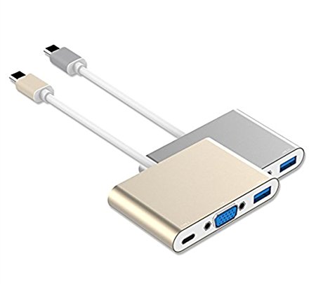 Tumao Type C to USB 3.0 VGA USB C Adapter Converter HD USB Splitter Type-C Hub for New Macbook 12 Inch Laptop Compatible OS X WIN8 / 7 and Other Operating Systems(Gold)
