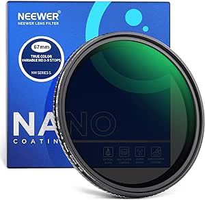 NEEWER 67mm True Color Variable ND2-ND400 Filter, Hard Stops Adjustable Neutral Density VND Filter with Multi Coated HD Optical Glass/Aluminum Frame/Water Repellent/Scratch Resistant