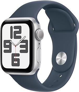 Apple Watch SE (2nd Gen) [GPS 40mm] - Silver Aluminum Case with Storm Blue Sport Band, S/M (Renewed)