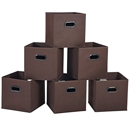 Cloth Storage Bins, MaidMAX Set of 6 Nonwoven Foldable Collapsible Organizers Basket Cubes with Dual Plastic Handles for Gift, Coffee