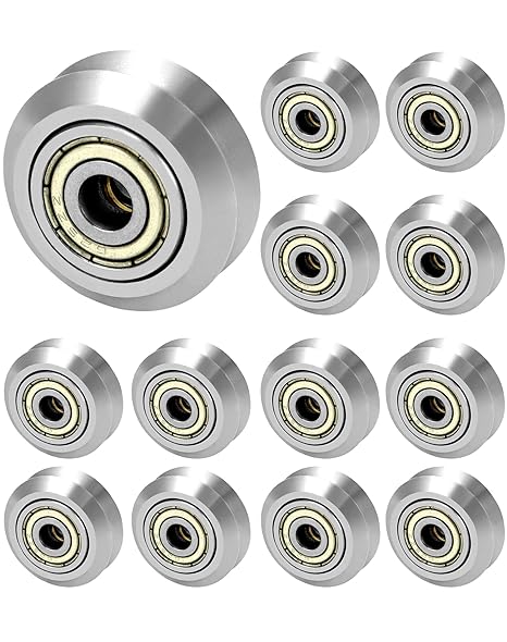 QWORK 3D Printer POM Pulley Wheels, 13 Pcs Openbuilds Stainless Steel V-Slot Wheel, 625zz Bearing Pulley Metal Double V Gear Aluminum Extrusion 3D Printer Parts, Round Wheel Roller