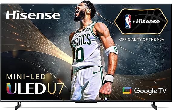 Hisense 55-Inch Class U7 Series ULED Mini-LED Google Smart TV - Quantum Dot Color, 144Hz Game Mode Pro, 1000-Nit Dolby Vision IQ, Hands Free Voice Control, Compatible with Alexa (55U7K, 2023 Model)