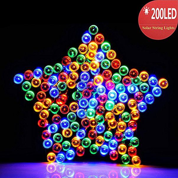 200 LED Solar String Lights by RECESKY - Waterproof Fairy Ambiance Decor Lighting for Outdoor Indoor Garden Patio Yard Lawn Party Home House Landscape Christmas Decorations (22M Multi Color)