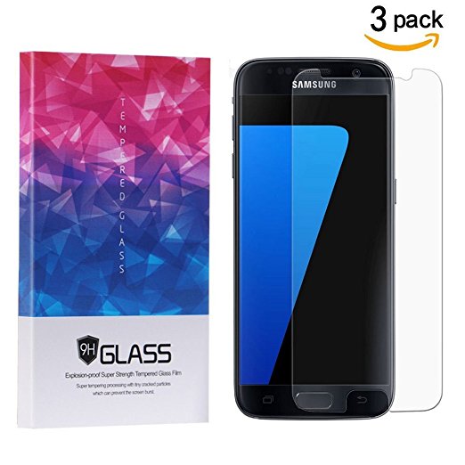 QIANXIANG Galaxy S7 Screen Protector,Glass Protector [Tempered Glass] 9H Hardness, Bubble Free [Case Friendly],glass screen protector for Samsung Galaxy S7[ 3 Pack]