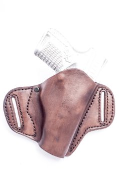 OUTBAGS LOB7P-CZ75SP01 Brown Genuine Leather OWB Open Carry Pancake, Side Carry Belt Holster for CZ-USA CZ75 SP-01 9mm. Handcrafted in USA.