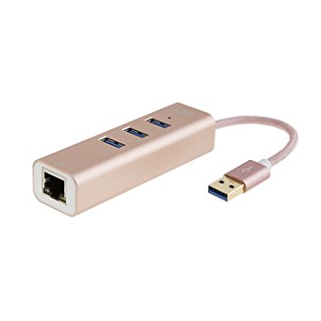 CableCreation 3 Ports USB 3.0 Hub   RJ45 Ethernet Port, Aluminum case and Durable Braided Cable, Rose Gold