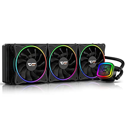 darkFlash CPU Liquid Cooler(AIO),DT360 AIO Cooler 120mm with Dual Chamber RGB Pump, High Performance PWM Fans, 360 Radiator, Compatible with Intel & AMD, 70CFM 120mm RGB Fans (3 Included)