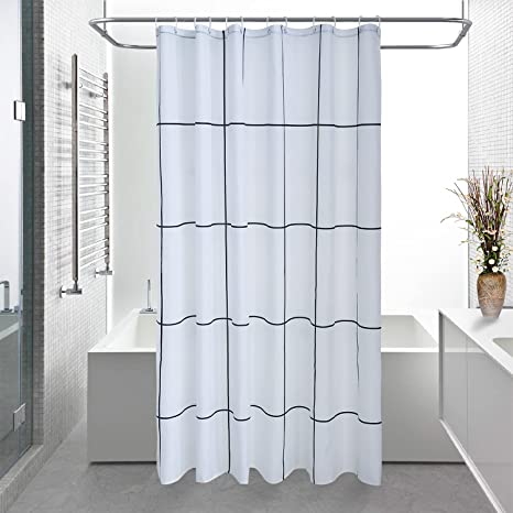 Classic Plaid Shower Curtain Set with 12 Hooks , Black & White Minimalist Printed Reinforced Buttonholes, for Bathroom Showers, Stalls, and Bathtubs, Machine Washable