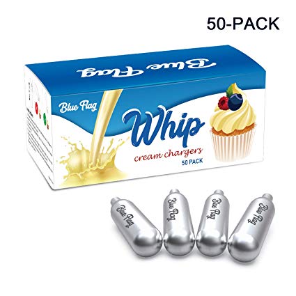 Blue Flag Whipped Cream Chargers N2O Nitrous Oxide 8-Gram Cartridge for Whipper Whipped Cream Dispenser (50 Packs)