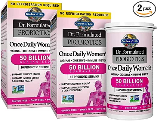 Garden of Life Probiotic Supplement Capsules for Women, Dr. Formulated Once Daily for Digestive Health, Shelf Stable, 30 Count x 2 (60 Total)