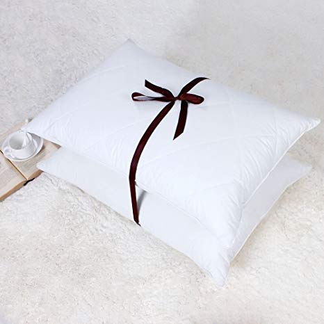 THREE GEESE 2 Pack White Goose Feather Bed Pillow - 600 Thread Count Egyptian Cotton, Medium Firm,Soft Support King Size,White Solid (King:2 pillows)