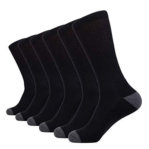 Shinno Mens Crew Work Socks Cushioned Comfort Moisture Wicking Sock for Casual Athletic (6 Pack)
