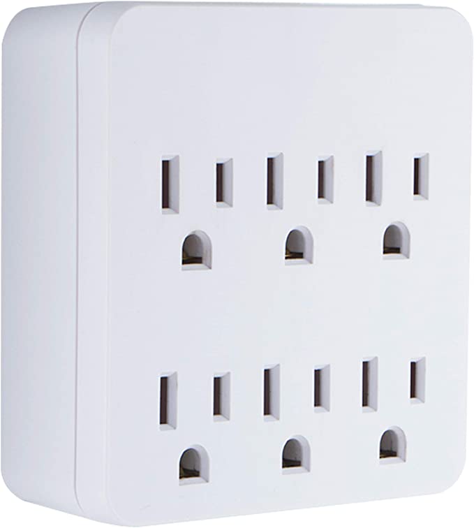 GE 6-Outlet Surge Protector Wall Tap, 440 Joule Rating, Outlet Adapter, Automatic Shutdown Technology, Great Surge Protector for Holiday Lighting, Decorations, 3 Prong Outlet, White, 37155
