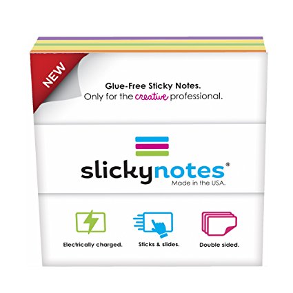 slickynotes of Assorted, The World's First Glue Free Sticky Notes, Reusable Double Sided & Dry Erasable, 5 Pads
