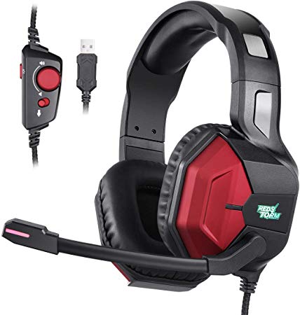 EasySMX Gaming Headset PS4 Headset with 7.1 Surround Sound, PC Headset with Noise Canceling Mic & 7 Colors LED Light, Gaming Headphones for PS4, PC, PS3, Mac, Laptop, Over Ear Headphones