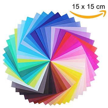 Origami Paper, Opret 100 Sheets 15 x 15cm / 6 x 6 in 50 Vivid Colours Single Sided Origami Paper for Arts and Crafts Projects