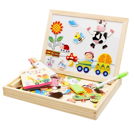 Lewo Farm Magnetic Board Games Double-face Drawing Board Wooden Education Toys for Kids Dry Erase Board Jigsaw Puzzle Games