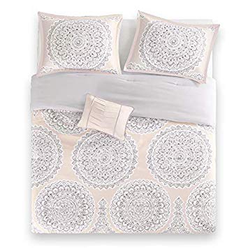 Bed Room Twin XL Twin Bed Comforter - Fits Twin and Twin XL- 3 Piece All Season Bed in a Bag Set- Blush & Grey - Includes 1 Comforter, 1 sham & 1 Decorative Pillow - Adele