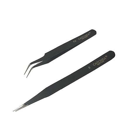 Catchex Non-Magnetic ESD Safe Anti-static Tweezers (Powdered Coated - Black) - Set of 2