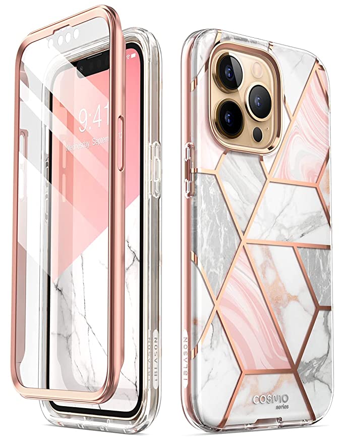 i-Blason Cosmo Series Case for iPhone 13 Pro Max 6.7 inch (2021 Release), Slim Full-Body Stylish Protective Case with Built-in Screen Protector (Marble)