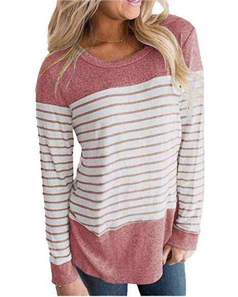 Women's Long Sleeve and Short Sleeve Striped Shirt Casual T-Shirts Blouse Flowy Top