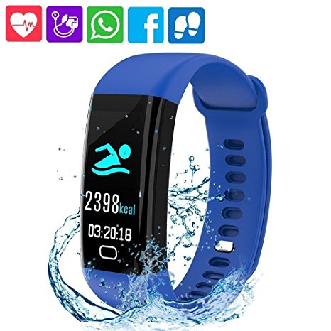 Crown Fitness Trackers,Color Screen Heart Rate Monitor Activity Tracker Bluetooth Pedometer,IP68 Waterproof Smart Bracelet Wristband with Sleep Monitor,Alarm,Step Tracker for iOS & Android