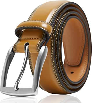 Genuine Leather Dress Belts for Men - Mens Belt for Suits, Jeans, Uniform with Single Prong Buckle - Designed in The USA