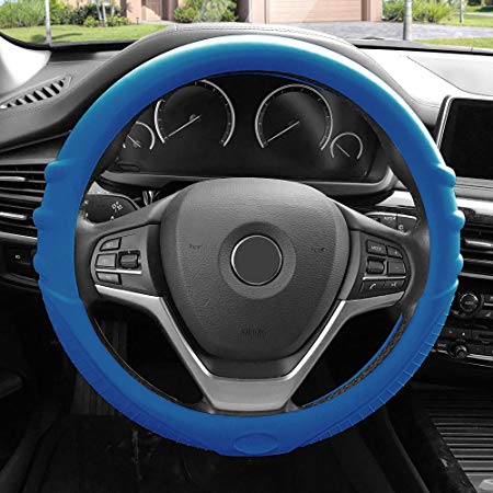 FH Group FH3003DARKBLUE Dark Blue Steering Wheel Cover (Silicone W. Grip & Pattern Massaging grip Dark Blue Color-Fit Most Car Truck Suv or Van)