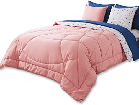 KASENTEX 5 Piece Bed in A Bag Premium Brushed Microfiber Comforter Bedding Set – Reversible with Down Alternative Filling and Attractive Colors, Twin/Twin XL, Cream Pink