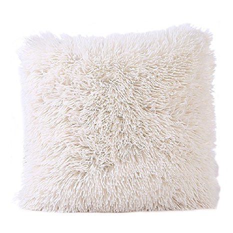 Faux Fur Pillow Cover, FabricMCC Decorative Super Soft Plush Mongolian Faux Fur Throw Pillow Cover Cushion Case (ivory)