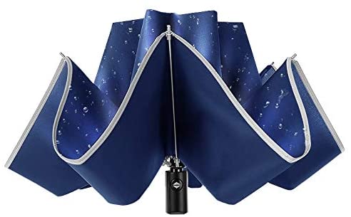 ALINK Inverted Reverse Folding Umbrella,10 Ribs Auto Open/Close Windproof Umbrella, Waterproof Travel Umbrella,Portable Umbrellas with Reflective Stripe(Blue)