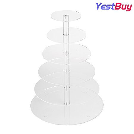 YestBuy 6 Tiers Round Maypole Wedding Celebration Acrylic Cup Cake Stand(6 Tier Round (4" between 2 layers))