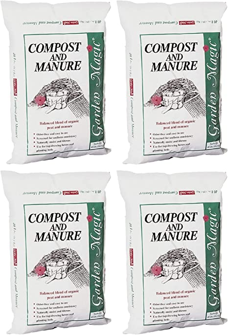 Michigan Peat 5240 Outdoor Lawn Garden Compost and Manure Blend for Fertilizing Soil Amendment in Planters, Raised Beds, & More, 40 Pound Bag (4 Pack)