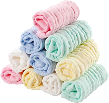 Baby Washcloths 10 Pack, Baby Washcloths Natural Organic Washcloth, Baby Face Towels, Reusable Newborn Baby Washcloth Feeding Wipe Cloth Mini Baby Towels for Sensitive Skin (B)