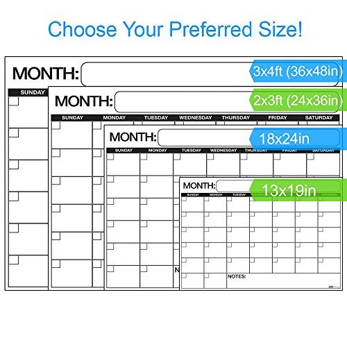 Best EXTRA LARGE Dry Erase Wall Calendar Planner & Organizer 24” x 36” in Laminated Dry or Wet Erase Print Squares to Plan Your Whole Day - Perfect for School Classes Office Cubical Home College Dorms