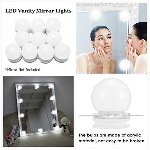 LED Vanity Mirror Lights Kit [Updated Version] KINGSO Cosmetic Makeup Dressing Vanity Table Set Mirror Lights with Dimmable 10 LED Bulbs, Lighting Fixture Strip - Natural White (Mirror Not Included)