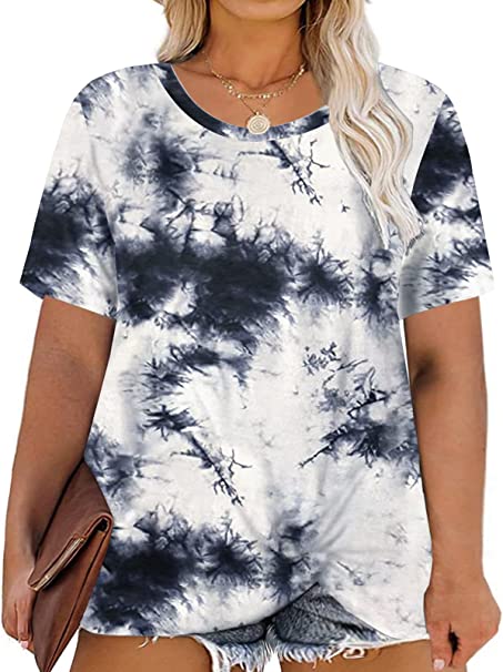 DOLNINE Women's Plus Size Knotted Tops Short Sleeve Tees Casual Tunics Blouses