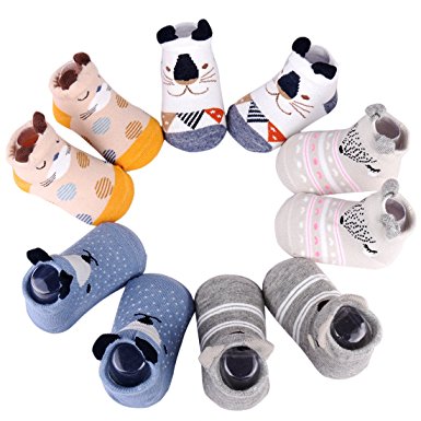 Dicry 5 Pairs Soft Non-slip Skid Unisex Baby Socks 3D Ears Newborn Toddler Gift