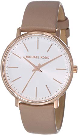 Michael Kors Women's Stainless Steel Quartz Watch with Leather Calfskin Strap