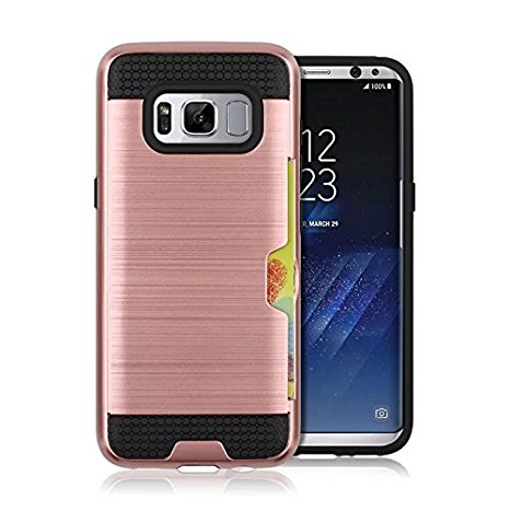 Samsung Galaxy S8 Case,Berry Accessory Dual Layer Hard Silicone Rubber Hybrid Defender Armor Card Slot Holder [Slim Fit] Full Body Protective Cover for Samsung Galaxy S8 - Rose Gold